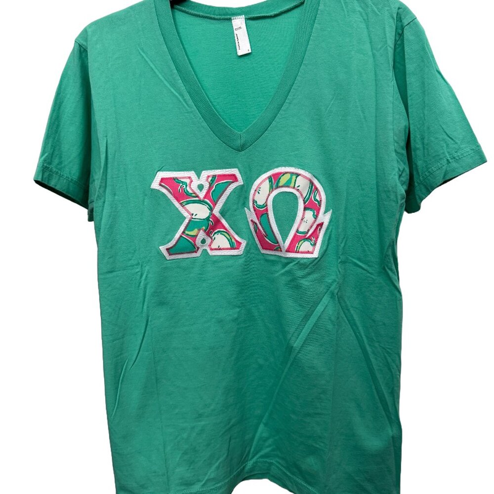 Chi Omega Sorority Greek Life American Apparel Women's V-Neck Tee Shirt, Small